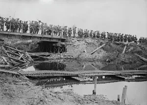 Yser Canal Prints: British military bridge, Flanders, 5 Aug 1917. Creator: Bain News Service