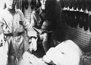 A British officer in a shoe shop, Baghdad, Mesopotamia, WWI, 1918