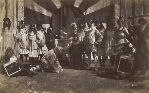 British servicemen performing a sketch on the power of the press, c1918. Creator: Unknown