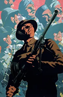 The National Archives Prints: British soldier with bren gun, allied servicemen in background