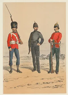Lacquer Coating Prints: Three British soldiers, 1875-1925. Creator: Richard Simkin
