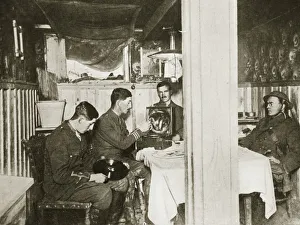 Dugout Prints: British soldiers in a captured German dugout, Somme campaign, France, World War I, 1916