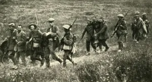 British soldiers with German prisoners of war, northern France, First World War, 1916, (c1920) British soldiers with German prisoners of war, northern France, First World War, 1916, (c1920)