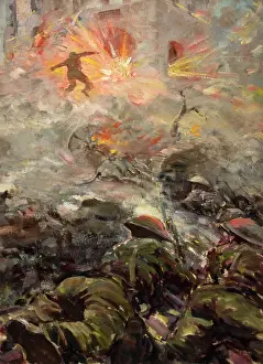 Destructive Prints: British soldiers throwing grenades at pill-box fortification