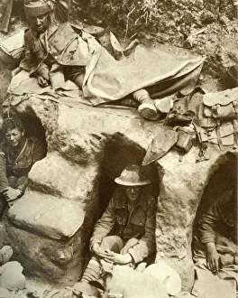 Sandbags Prints: British soldiers in the trenches at Thiepval Wood, France, First World War, 1916, (1935)