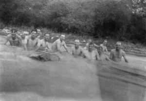 Amritsar Prints: British soldiers washing in a mountain stream, Kalsi, India, 1917