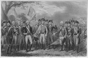 Cornwallis Gallery: The British surrendering their arms to Gen: Washington, 1781, 1859. Artist: James Stephenson
