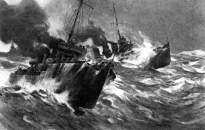 British torpedo craft in North sea storms, First World War, 1914