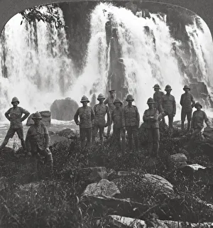 Flowing Prints: British troops refreshing themselves at a waterfall