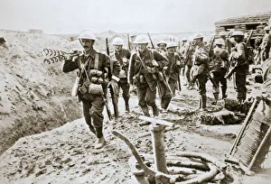 Sapper Prints: A British wiring party going up to the trenches, Somme campaign, France, World War I, 1916