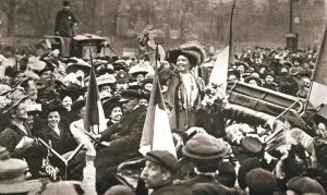 Britsh suffragette Emmeline Pethick-Lawrences release from prison, 17 April 1909