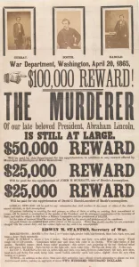 Assassin Gallery: [Broadside for the Capture of John Wilkes Booth, John Surratt, and David Herold]