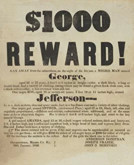 Slaves Collection: Broadside offering reward for capture of George, Jefferson, Esther, and Amanda