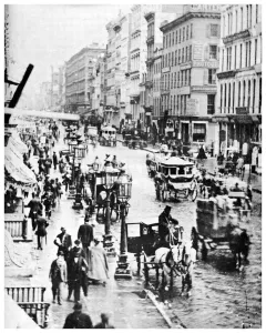 James D Horan Prints: Broadway and Spring Street, New York City, USA, 1867 (1955)