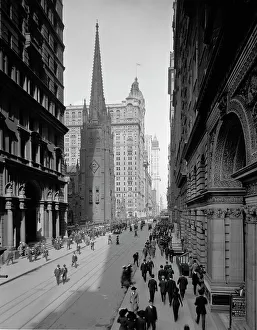 Churches Prints: Broadway and Trinity Church, New York, c.between 1910 and 1920. Creator: Unknown
