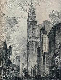 Pennell Prints: The Broadway and the Woolworth Building, New York, 1912. Artist: Joseph Pennell