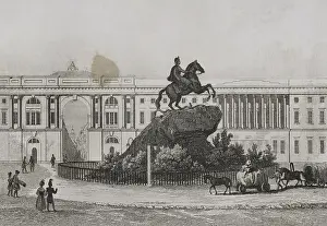 Bronze Horseman - equestrian statue of Peter the Great, Senate Square, St Petersburg, Russia, 1839. Creator: Augustin Francois Lemaitre
