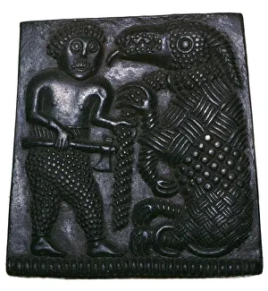 Bronze matrix for making decorative plaques for helmets, 8th century Bronze matrix for making decorative plaques for helmets, 8th century