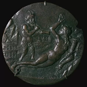 Brescia Collection: Bronze medallion of Abundance and a Satyr, 15th century. Artist: Antonio de Brescia