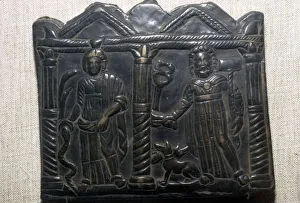 Republic Of Hungary Prints: Bronze plaque of Celtic Goddess Epona, and a warrior God, Hungary, 1st-3rd Century