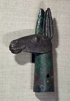 Bronze pole-top in the shape of a mules head, 6th century BC