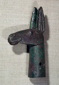 Bronze pole-top in the shape of a mules head, 6th century BC Bronze pole-top in the shape of a mules head, 6th century BC