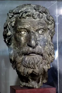 Ancient Greek Gallery: Bronze Portrait Head of Philosopher, found in sea of Antikythera, circa late 3rd century BC
