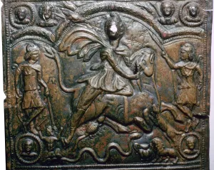 Bronze Roman relief of Mithras killing a bull