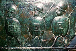 Museo Civico Prints: Detail of a bronze situala with Etruscan soldiers, 5th century BC
