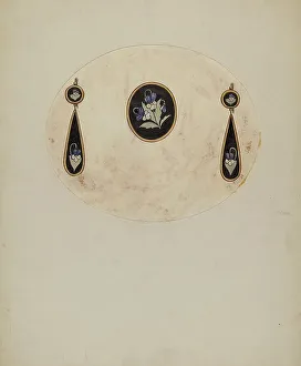 Inlaid Prints: Brooch and Earrings, c. 1936. Creator: G.A. Ayers