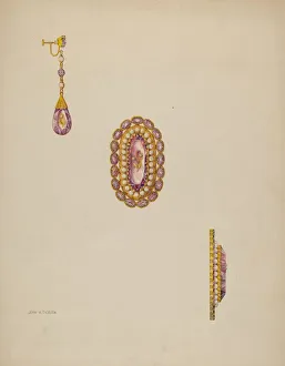 Jewels Prints: Brooch and Earrings, c. 1936. Creator: John Thorsen