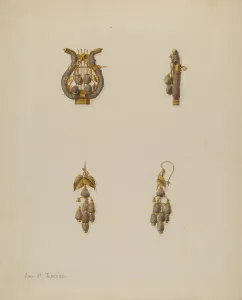 John H Prints: Brooch and Earrings, c. 1938. Creator: John H. Tercuzzi