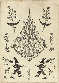 Mignot Daniel Prints: Brooch with Sprigs at Top and Griffins with Trophies at Bottom