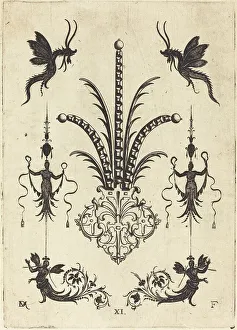 Mignot Daniel Prints: Brooch with Table-Stones, Winged Animals at Top