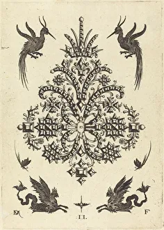 Brooch with Tablestones and Winged Griffins Above and at Bottom, 1596. Creator: Daniel Mignot