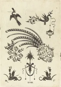 Mignot Daniel Prints: Two Brooches with Bird and Winged Snake at Top and Griffins with Vases at Bottom