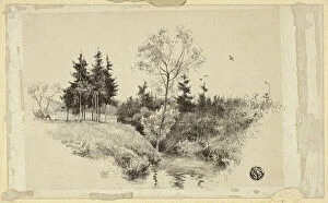 Pen And Ink Drawing Collection: Brook in Forest, n.d. Creator: Unknown