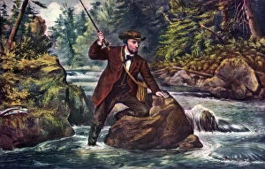 Brook Trout Fishing, 1862.Artist: Currier and Ives