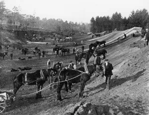 Construction Site Prints: Brooklands motor racing circuit under construction, Surrey, c1906-c1907
