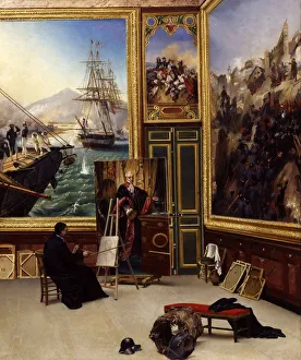 Brother Philippe copying the portrait of the Marquis de Fontanes in the Versailles Museum. Artist: Vernet, Horace (1789-1863) Brother Philippe copying the portrait of the Marquis de Fontanes in the Versailles Museum. Artist: Vernet, Horace (1789-1863)