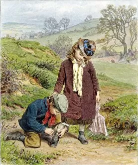 Path Collection: Brother Tying his Sisters Shoe, pub. 1854. Creator: Robert Barnes (1840 - 1895)