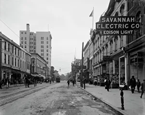 Georgia Prints: Broughton Street, looking east, Savannah, Ga. between 1900 and 1910. Creator: Unknown