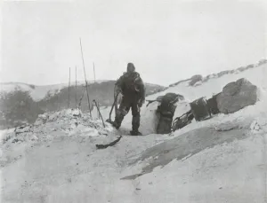 G Murray Prints: Browning at the Igloo Door, 1912, (1913). Artist: G Murray Levick