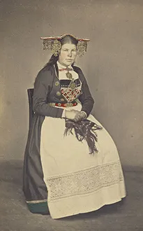 Brud fra Vos. woman in traditional Norwegian costume, July 1, 1870. Creator: Knud Knudsen