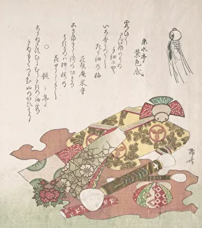 Brushes Prints: Brushes and Paper Ornaments, 19th century. 19th century. Creator: Shinsai