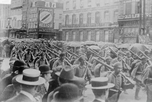 August Prints: Brussels, Germans crossing Place Charles Rogier
