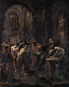Penitentiary Prints: Brutal Interrogation, 1727-1730. Creator: Alessandro Magnasco