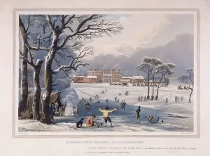 Havell Prints: Buckingham House and St Jamess Park in the winter, London, 1817. Artist: Robert Havell