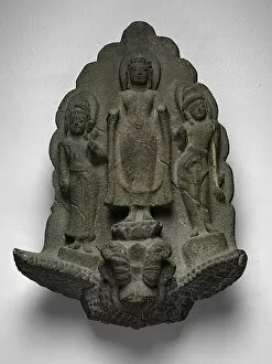 Buddha and Companions Riding a Mythical Animal, Dvaravati period, 8th century