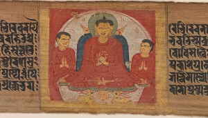 Disciple Gallery: Buddha with His Hands Raised in Dharmacakra Mudra... ca. 1090. Creator: Unknown
